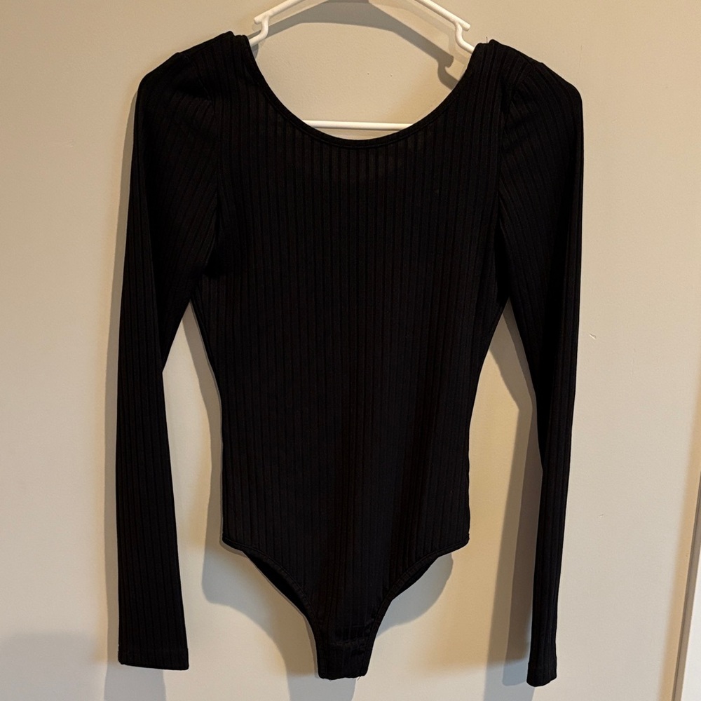 Black Long Backless Sleeve Bodysuit
